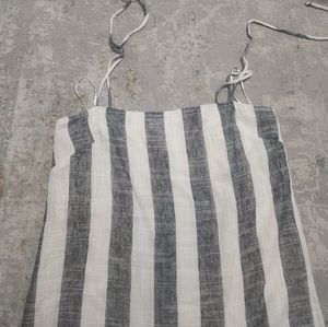 blue and white striped dress